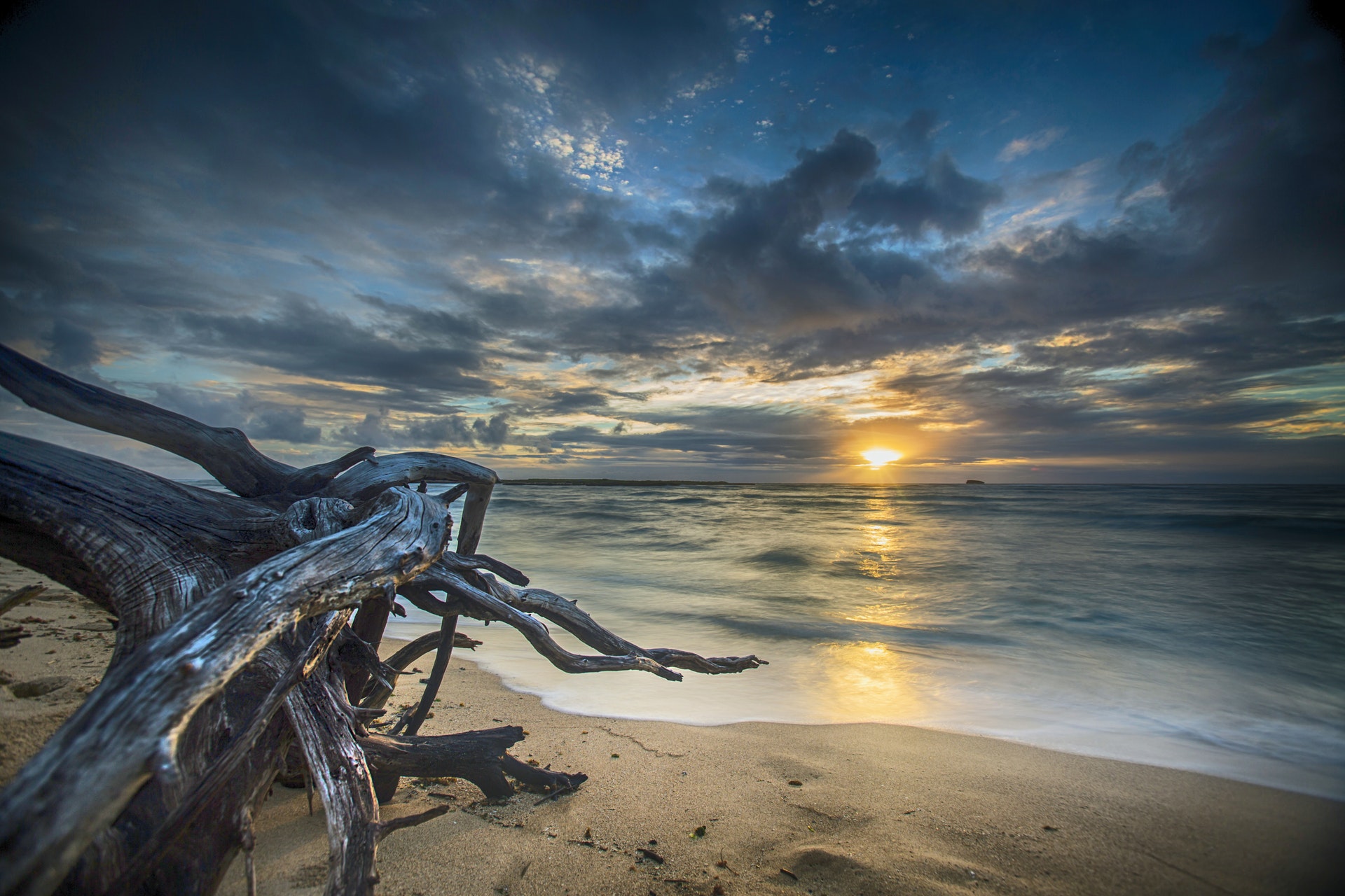 Picture of a beach at sunset.