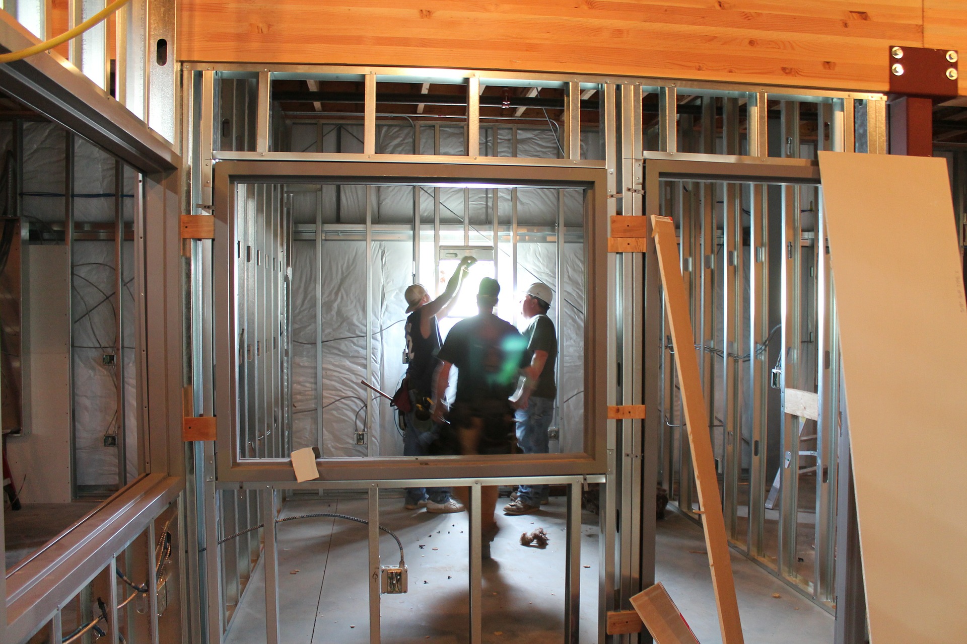 Photograph of a construction site, inside a building.