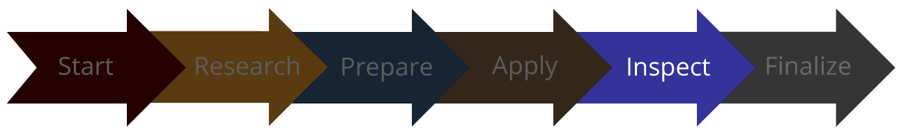 Graphic arrow showing step 5, Inspect.